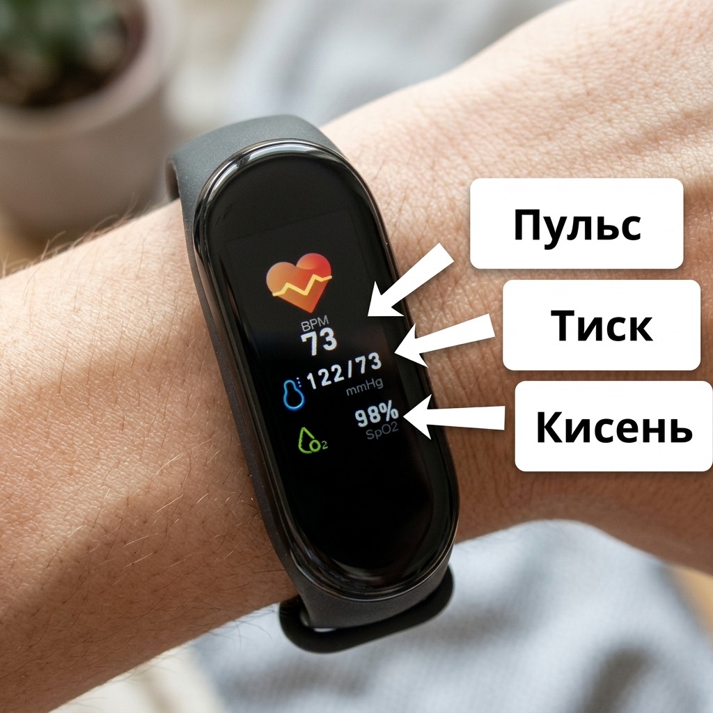 Фітнес-браслет M5 на руці — вимірювання пульсу, тиску та кисню